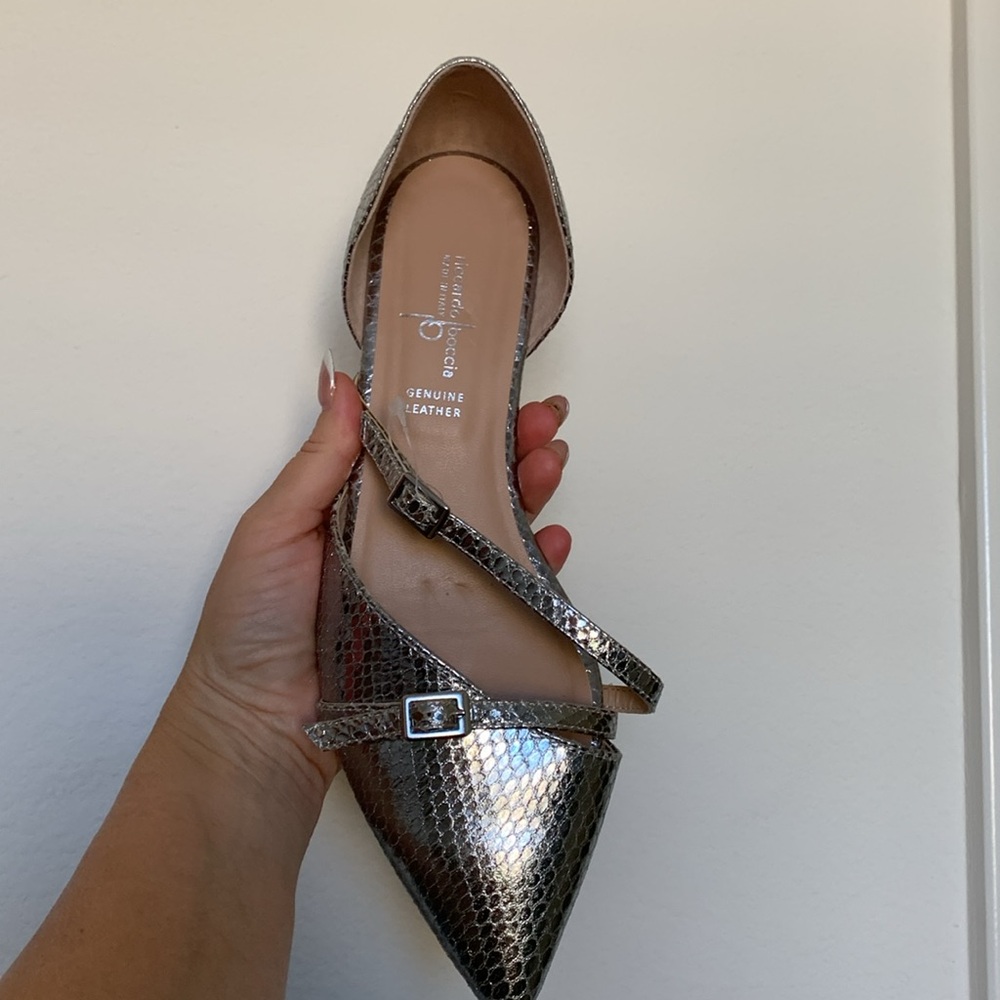 New RICCARDO BOCCIA Silver Made In Italy Leather Multi Band Pointy Toe Shoes